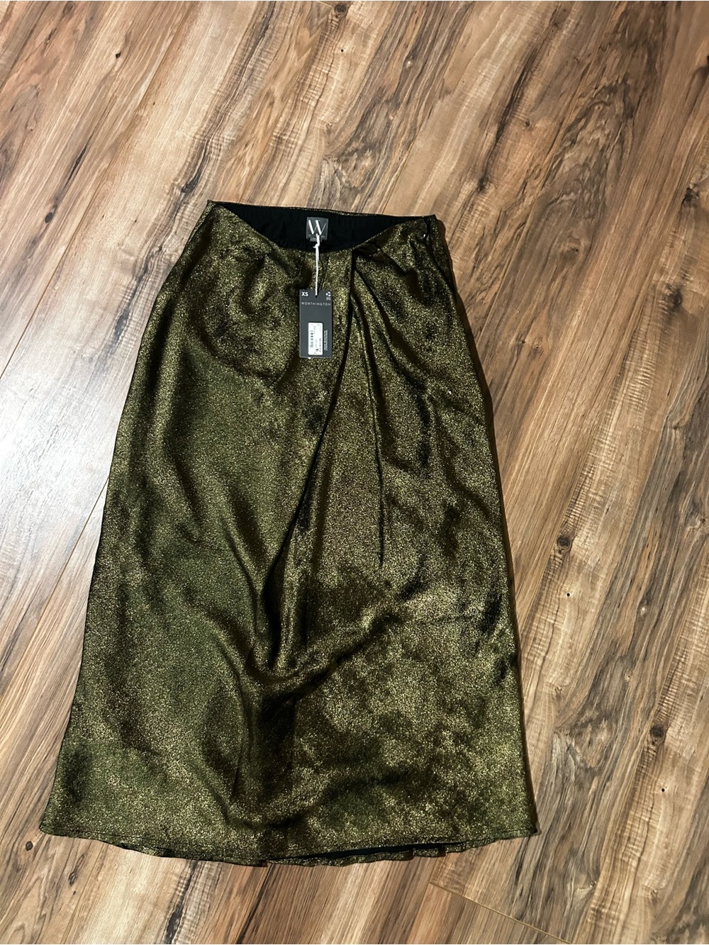 W by Worth Olive Metallic Midi Skirt